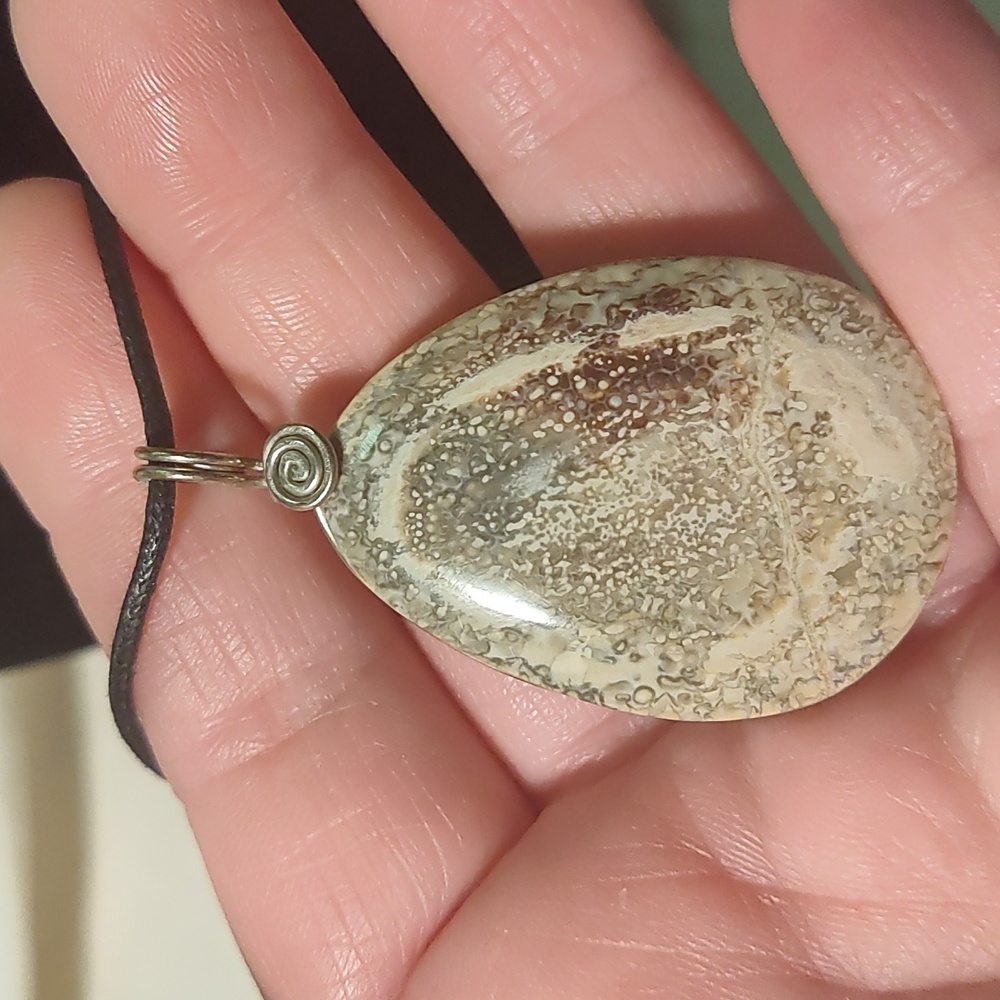 Wax black cord necklace, jasper ,silver wire,10 1/2 - Picture 4 of 5